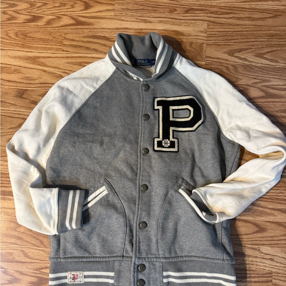 Polo by Ralph Lauren Gray and White Varsity Hoodie basketball P embroidered - Picture 4 of 4